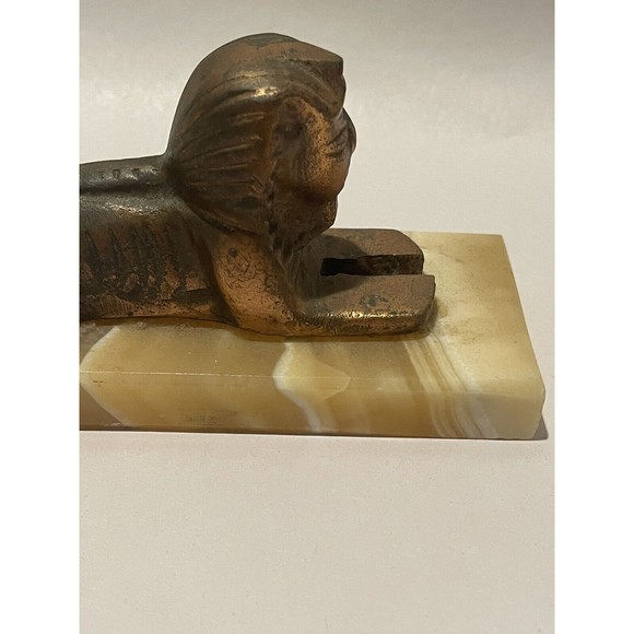Sphinx Vintage Decoration Egyptian Pharaoh Brass Folk Statue Figurine On Marble - Picture 8 of 12